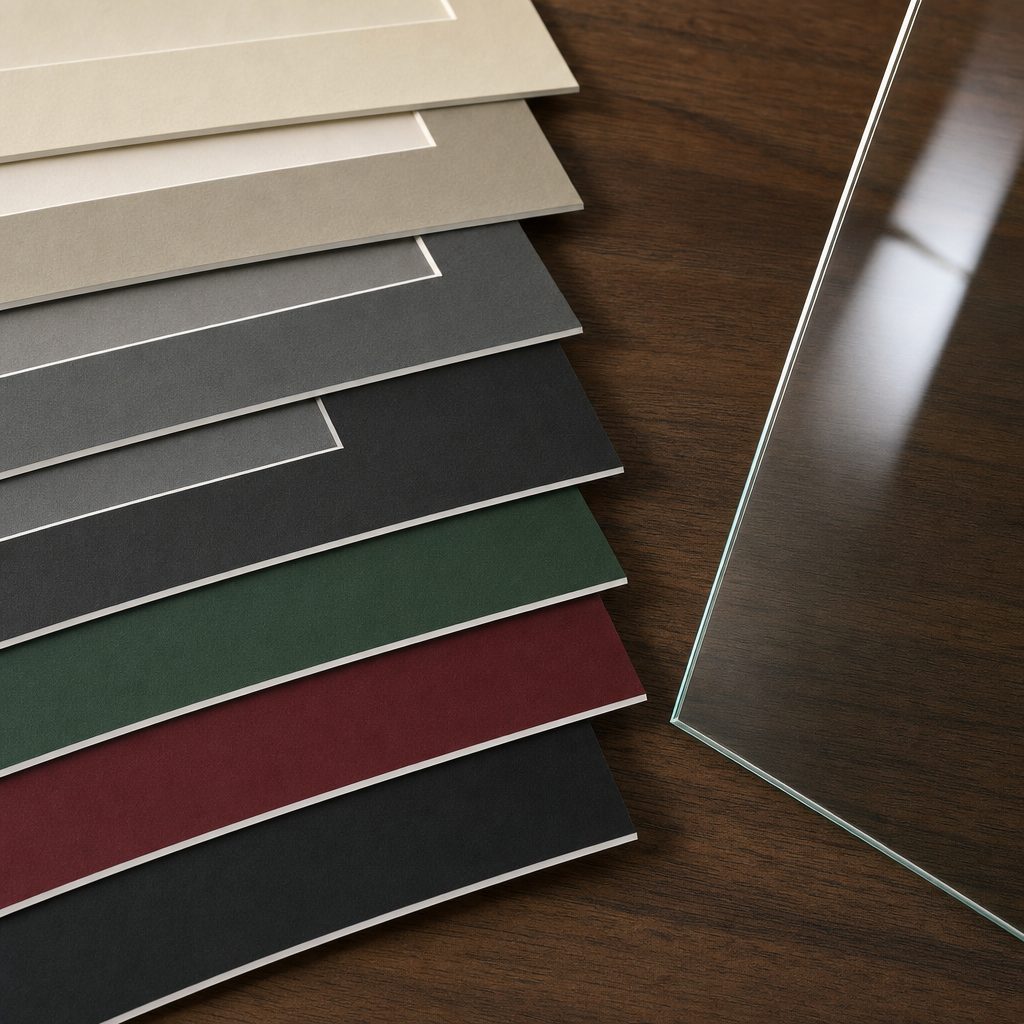 Échantillons de passe-partout et feuille de verre anti-reflet